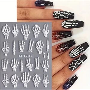 Halloween 3D skeleton hand nail art decal stickers self adhesive sparkly finish